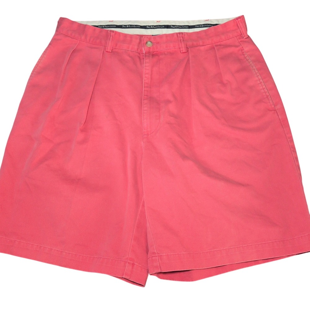 Polo Ralph Lauren Tyler Shorts Cotton Mens 34 Salmon Pink Pleated Chino Vintage